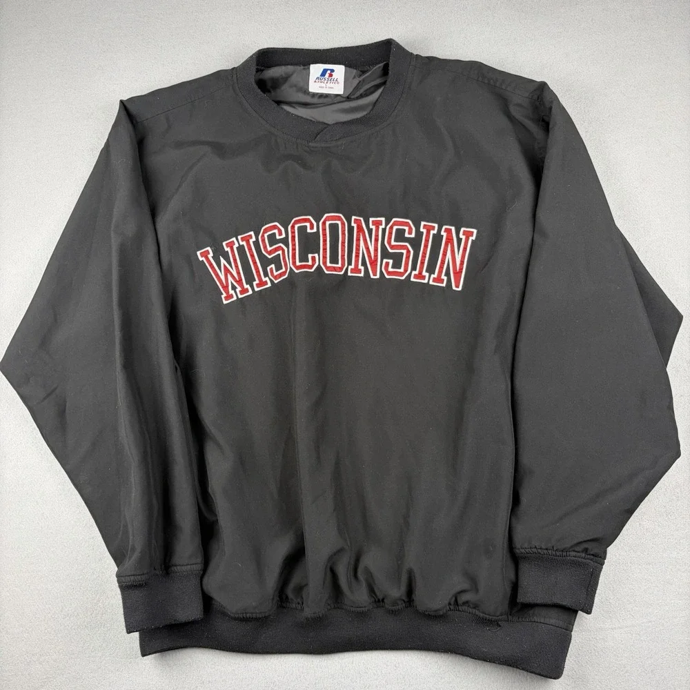 Vintage Russell Athletic Wisconsin Badgers Pullover Windbreaker Black Men's L